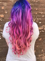 Blue Purple Pink Staceylkirkham Pulpriot Orange Ombre Hair Mermaid Unicorn Beautiful Fun Flirty Look Filled With Color Hair Hair Art Hair Makeup