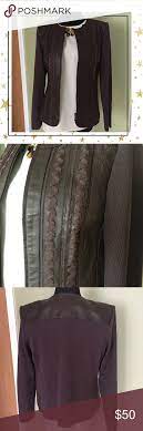 Nygard Collection Leather Brown Jacket G26hj10b Collarless Jacket With Grosgrain Ribbon And Stitching Details Brown Jacket Clothes Design Collarless Jacket