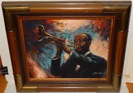 JAN BROWNE AFRICAN AMERICAN TRUMPET PLAYER ORIGINAL OIL ON CANVAS PAINTING