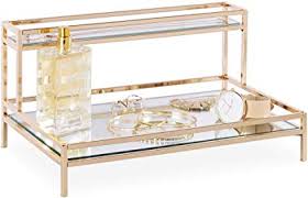 Amazon Com Beautify Mirrored Vanity Tray For Dresser Jewelry And Perfume Tray Two Tier Trays With Champagne Gold Finish L12 X D7 8 X Perfume Tray Vanity Tray Tray Decor