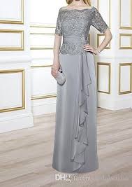 Elegant Mother Of The Bride Dresses Light Gray Satin Chiffon With Lace Top Zipper Back Mothers Dresses Off Shoulder Custom Made Plus Size Mothers Bride Dresses Off White Wedding Dresses