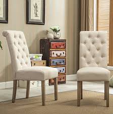 Amazon Com Roundhill Furniture Habit Solid Wood Tufted Parsons Dining Chair Set Of 2 Tan Chairs Parsons Dining Chairs Dining Chairs Dining Room Chairs