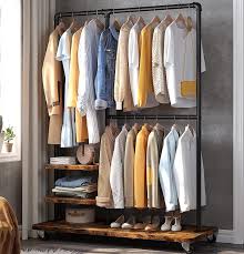 Raybee Industrial Pipe Clothing Rack Heavy Duty Clothes Rack, Rolling  Garment Rack with Shelves, Clothing Rack Loads 400 LBS Capacity Portable -  Yaxa Colombia