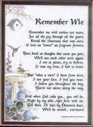 Remember Me Poem About Death Funeral Poems Grief Poems