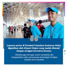 Layanan ini akan tersedia di seluruh terminal, mulai dari terminal i hingga iii. Good News From Indonesia On Twitter Layanan Porter Di Terminal 3 Bandara Soekarno Hatta Digantikan Oleh Airport Helper Yang Mudah Dikenali T3untukindonesia Https T Co Aa6bruj9cj