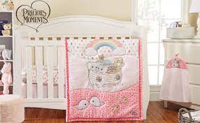 Amazon Com Precious Moments Noah S Ark 4 Pc Crib Bedding For Girls By Everyday Kids Nursery Set Includes Baby Bed Quilt Fitted Sheet Dust Ruffle And Diaper Stacker With Sweet Images Of Elephants
