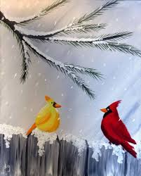 Painting Simple Bird Sitting On A Tree Drawing Cardinal S First Snow Winter Landscape Painting Winter Painting Painting Snow