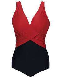 Women One Piece 50s Retro Deep V Front Cross Monokini Swimsuits Red C712o12wkuc Women S Plus Size Swimwear One Piece For Women One Piece