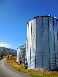 A Pair Of Steel Grain Bins 2 By Jeelan Clark Bins Steel Landscape