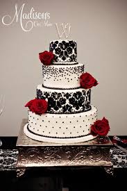 Black And White Wedding Cakes With Red Roses Pin By Brandi O Loughlin On Black White Red Weddings Striped Cake Damask Wedding Cake Damask Wedding Theme