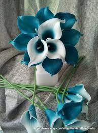 Calla Lily Bouquet Flowers 10 Stems Oasis Teal Picasso Calla Lilies Real Touch Bridal Bouquet Faux Flowers Wedding Centerpieces Mtl Fln004 Calla Lily Wedding Flowers Lily Bouquet Wedding Teal Wedding Flowers