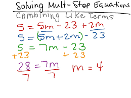 Simplify both sides of the equation by combining like terms. Solving Multi Step Equations Combining Like Terms Math Algebra Solving Equations High School A Rei 3 Showme