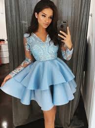 Long Sleeves Blue Lace Cheap Short Homecoming Dresses Online Cm617 Long Sleeve Homecoming Dresses Lace Homecoming Dresses Satin Homecoming Dress