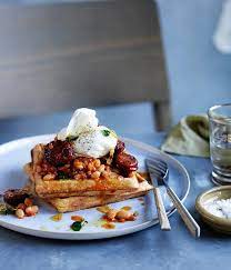 Wholemeal Waffles With Baked Beans Chorizo And Egg Recipe Recipe Chorizo And Eggs Winter Breakfast Baked Beans