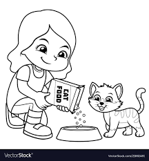 Colouring book fan art illustration vector adobe illustrator line art portrait. Girl Feeding Her Pet Cat Bw Download A Free Preview Or High Quality Adobe Illustrator Ai Eps Pdf An Islamic Kids Activities Kids Art Projects Bible Coloring