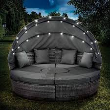 Um die sonne im garten oder auf der terrasse nutzen zu können, bedarf es einer individuell angepassten loungeliege. Brast Poly Rattan Sonneninsel Grau Dunkelgrau O210cm Incl Abdeckung Leds Garten Liege Insel Gartenmobel Lounge Sitzgruppe 3 Farben