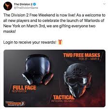 Find out how to get your hands on all 12 hunter masks in the division 2. Free Masks And Free Weekend Thedivision