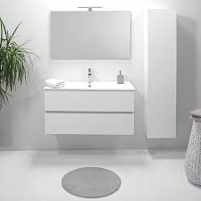 Subito a casa e in tutta sicurezza con ebay! Mobile Bagno Con Lavabo 100 Cm Sospeso Bianco Con Colonna Specchio E Lampada
