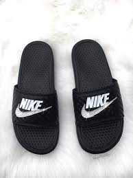 Black And White Nike Slides Womens Swarovski Nike Brand New Womens Swarovski Nike Benassi Jdi Swoosh Slide Sandals Nike Logo Is Customized With F Swarovski Nike Nike Benassi Slides Nike Benassi