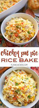 Chicken Pot Pie Rice Bake Easy Casserole Dishes Chicken Recipes Casserole Dishes