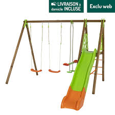 Portique et balançoire en bois. Portique En Bois Multi Activites Avec 2 Balancoires Un Face A Face Et Un Toboggan 2 30 M Livres Et Jeux Pour Enfants Trigano Maison Botanic