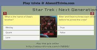 As a trekkie myself, i know it's had a massive cultural impact, so enjoy the benefits of trivia questions and test your inner star trek greatness. Trivia Quiz Star Trek Next Generation