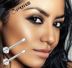 PAIR of CZ Crystal Bone Genuine 925 Sterling Silver Womens Girl's Nose Stud 