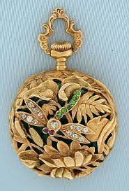 Fine And Beautiful 18k Gold Diamond Precious Stone And Enamel Art Nouveau Ladies Swiss Antique Penda Art Nouveau Jewelry Pocket Watch Antique Antique Watches