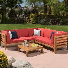 Collins 4 Piece Outdoor Sectional Set With Red Cushions Outdoor Sectional Sofa Sectional Sofa Outdoor Sofa