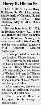 Obituary for Harry R. Hinton, 1924-2004 (Aged 111)