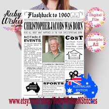 Personalised 60th Birthday 1960 Newspaper Major Events Back In The Day Printable Australian 60th Birthday Happy Birthday Messages Happy Words