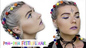 Put a pom pom on it! Pom Pom Festival Hairstyle Braids Tutorial Lovefings Youtube