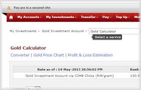 Your gain from a gold investment account is chiefly dependant on the fluctuations of the value of the gold itself. Check Gold Price Trend Daily Via Cimb Clicks
