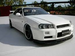 Diecast model cars Nissan Skyline R34 118 Autoart blanche R34 jantes  techart - Alldiecast.co.uk