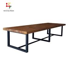 Cafe table with reclaimed wood plank top and industrial style mid century modern hairpin legs. Rustic Restaurant Wood Dining Table Set Fix 6 People With Black Metal Legs China Wooden Dining Table Restaurant Furniture Made In China Com