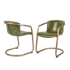Everyday dining gets an upgrade with leather dining chairs from crate and barrel. Set Of 2 Vintage Dining Table Chairs Distressed Olive Green Leather Banna Lampandlight