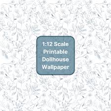 Printable Blue Floral Dollhouse Wallpaper