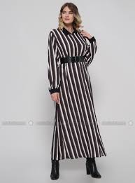 La robe est un intemporel. Noir Kaki A Rayures Tissu Non Double Col Francais Robe Grande Taille