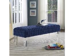 Grazia Woven Navy Blue Velvet Modern Bedroom Bench Upholstered Bench Furniture Upholstered Bedroom