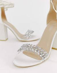 Be Mine Bridal Priya Ivory Satin Embellished Ankle Tie Heeled Sandals Ivory Satin Bridal Wedding Shoes Heels Ivory Wedding Shoes Bridal Heels
