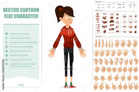 The english alphabet consists of 26 letters: Cartoon Flat Cute Sport Girl Character In Red Hoodie Ready For Animations Face Expressions Eyes Brows Mouth And Hands Easy To Edit Isolated On White Background Big Vector Icon Set Stock Vector