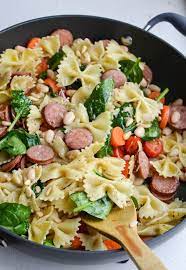 Rachel Schultz Smoked Sausage Spinach Pasta Recipe Spinach Pasta Turkey Kielbasa Recipes Pasta Dishes