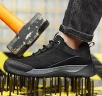 Black waterproof microfiber leather steel toe safety work shoes for men