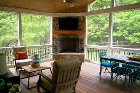Screen Porch With Corner Fireplace Composite Deck Deckscapes Corner Fireplace Deck Fireplace Porch Fireplace