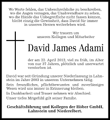 Nach tod von martin perscheid findet seine lebensgefährtin emotionale abschiedsworte. Traueranzeigen Von David James Adami Rz Trauer De