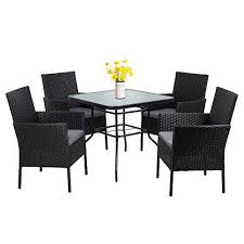 Walsunny 5 Piece Indoor Outdoor Wicker Dining Set Furniture Square Tempered Glass Top Table With Umbrel In 2020 Wicker Dining Set Glass Top Table Ikea Dining Table Set