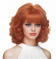 Short Copper Red Wigs for Women Auburn Wavy Shoulder Length Wig with Bangs  Synthetic Ginger Curly Natural Wig for Role Play,Halloween,Daily Use