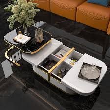 Shop wayfair for all the best large nesting coffee tables. 41 Nesting Coffee Table With Hidden Storage Black Faux Marble Top White Coffee Tables Living Room Furniture Furniture