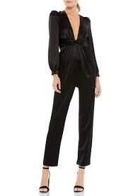 Great savings & free delivery / collection on many items. Mac Duggal Plunge Neck Long Sleeve Satin Jumpsuit Nordstrom