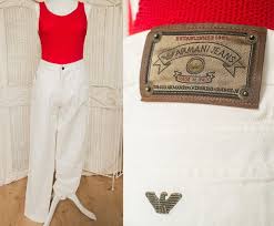 Carefully inspect letter a (thinner first side). Vintage Original Armani Jeans In White 80 39 S Unisex High Waist Classic Model Designer Long Denim Pants Long Denim Pants Vintage Vogue Fashion Team Fashion